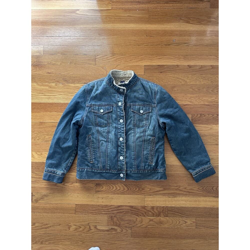 Gap Sherpa Lined Jean Jacket Size Medium Trucker Women's Snap Button Denim Warm